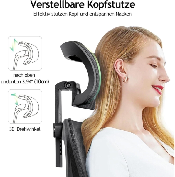 Ergonomischer Bürostuhl Verstellbare Kopfstütze Lendenwirbelstütze Bild 3