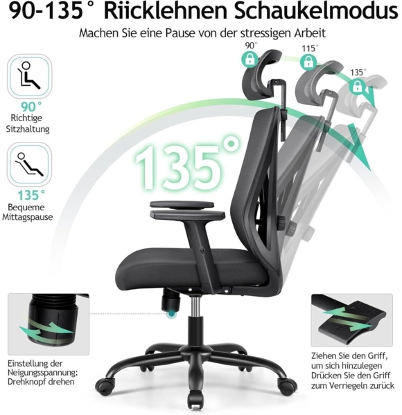 Ergonomischer Bürostuhl Verstellbare Kopfstütze Lendenwirbelstütze Bild 4
