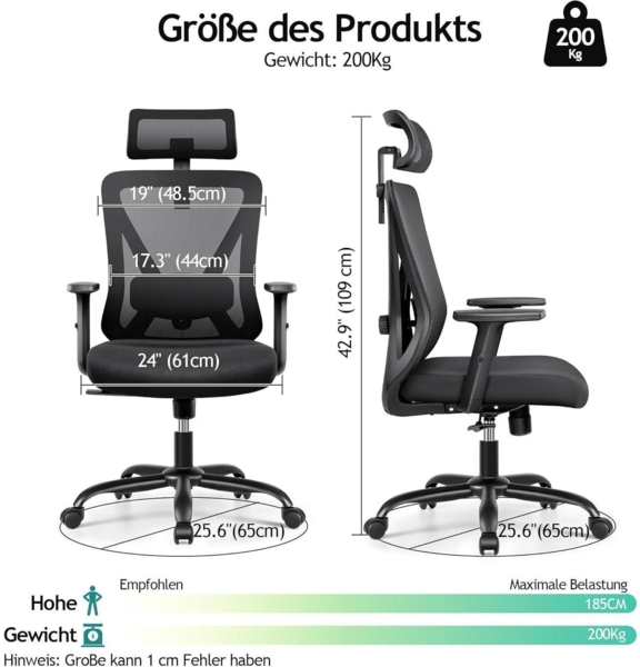 Ergonomischer Bürostuhl Verstellbare Kopfstütze Lendenwirbelstütze Bild 2