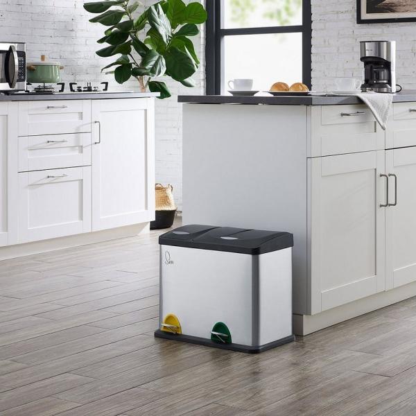 SVITA TC2 Combo26 Papierkorb Mülleimer Mülltrennung Edelstahl 8L+18L Silber Bild 2