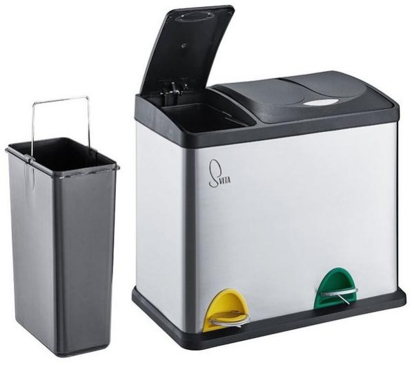 SVITA TC2 Combo26 Papierkorb Mülleimer Mülltrennung Edelstahl 8L+18L Silber Bild 4