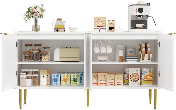 Sideboard Weiß 140 x 38 x 75 cm aus MDF mit 4 Türen & verstellbaren Einlegeböden