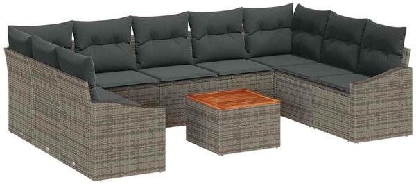 vidaXL Gartensofa-set mit Kissen 10 pcs Grau Poly-Rattan 3347874 Bild 2