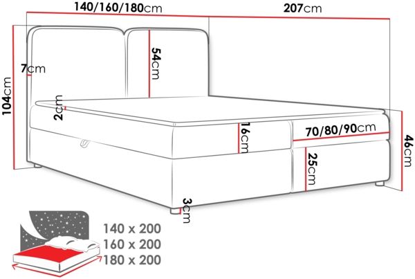 Boxspringbett Buxilt (Farbe: Taro 11, Größe: 180x200) Bild 6