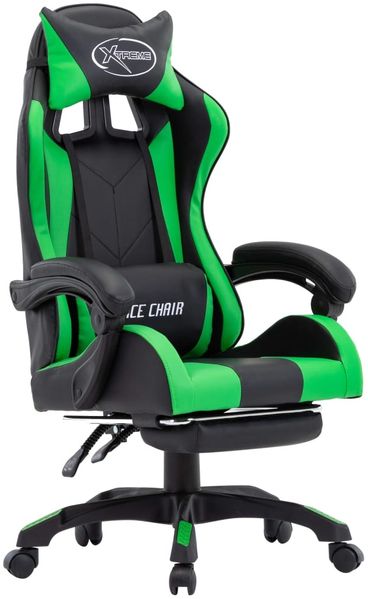 Gaming Stuhl, Bürostuhl mit Fußstütze Grün und Schwarz Kunstleder