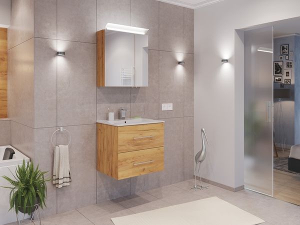 Badmöbel Set Firenze 60 2tlg. Spiegelschrank Softclose eiche gold : Eiche Gold