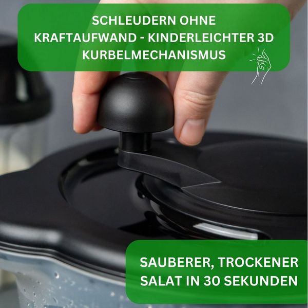 Thiru Salatschleuder Premium Salatschleuder 5L - Made in Germany - BPA Frei, 5 Liter, BPA frei, Rutschfest, Leichtes Kurbeln