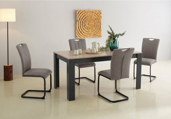Home affaire Essgruppe Napoli, (Set, 5-tlg, 4 Freischwinger + 1 Esstisch), 5-teilige Tischgruppe mit modernem Freischwinger Stuhl und Esstisch