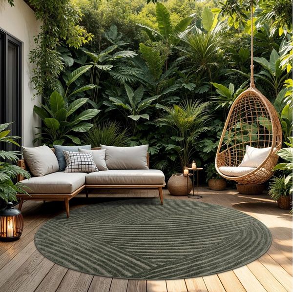 TT Home Teppich Diele, Esszimmer, Flur, Küche, Wohnzimmer, Außenbereich, Rund, Höhe: 10 mm, In-& Outdoorteppich Wetterfest Balkon Schlafzimmer Boho Skandi Motiv U
