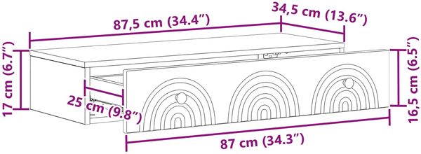 vidaXL Wandmontierter Beistelltisch Weiß 87,5 x 34,5 x 17 cm 898155 Bild 8