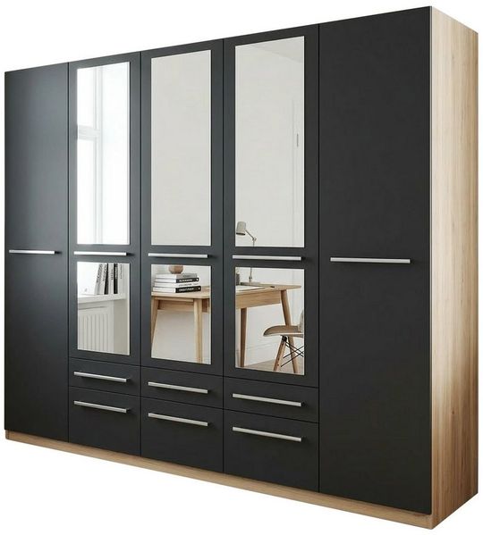 priess Kleiderschrank Schrank Garderobe Wäscheschrank Barcelona in 5 Breiten viel Stauraum, geräumige Schubkästen, mit Spiegel, MADE IN GERMANY