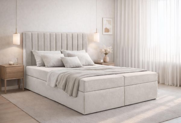 AX LIVING Stauraum Boxspringbett Beige 180x200 cm ohne Topper Bursa Doppelbett