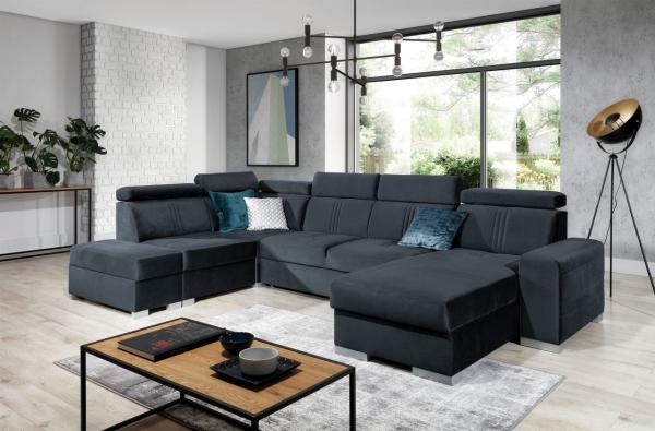 Wohnlandschaft Schlafsofa NOLAN inkl USB Stoff Element Anthrazit Ottomane Rechts