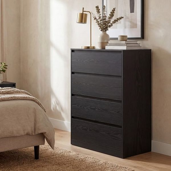 VASAGLE Kommode, Aufbewahrungsschrank, mit 4 Schubladen, für Schlafzimmer, 40 x 60 x 97,4 cm, modern, schwarz