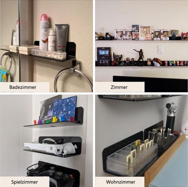 Venkuber Wandregal 2er Set Wandregal Ohne Bohren Schweberegal, aus Acryl, 2-tlg, Badezimmer Regal Zum Kleben Bücherregal Bad Regal Selbstklebend