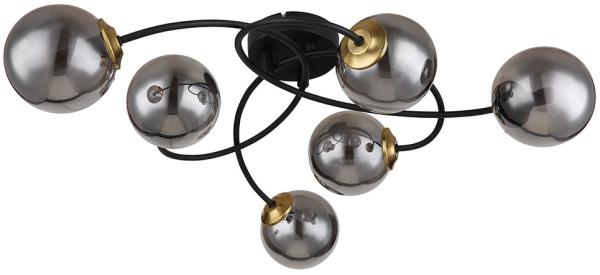 Deckenleuchte, Messing, Glas, rauch, schwarz, L 52 cm