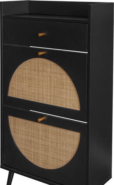 Schuhschrank in Schwarz, 110,3x60,2x24 cm – mit 2 Türen, Schublade und flexiblem Schuhregal Bild 7