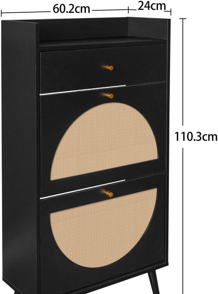 Schuhschrank in Schwarz, 110,3x60,2x24 cm – mit 2 Türen, Schublade und flexiblem Schuhregal Bild 3