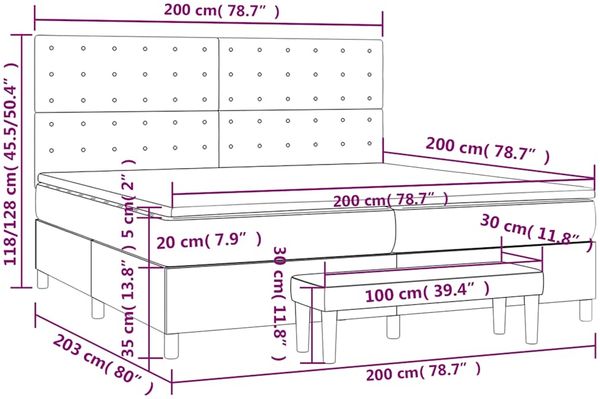 vidaXL Boxspringbett mit Matratze Dunkelgrün 200x200 cm Samt 3138106 Bild 9