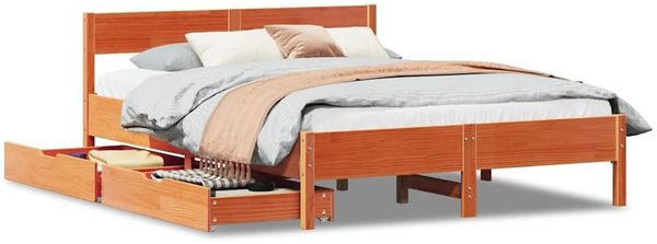 Doppelbett, Betten für Erwachsene, Massivholzbett ohne Matratze Wachsbraun 140x190 cm Kiefernholz de3814