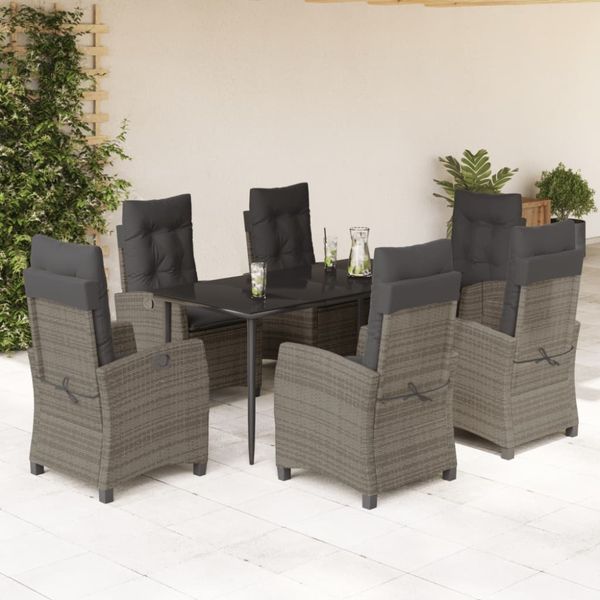 vidaXL 7-tlg. Garten-Essgruppe mit Kissen Grau Poly Rattan 3212788