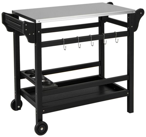 KOMFOTTEU Rollwagen, Grillwagen mit Haken, Winehalter & Rollen