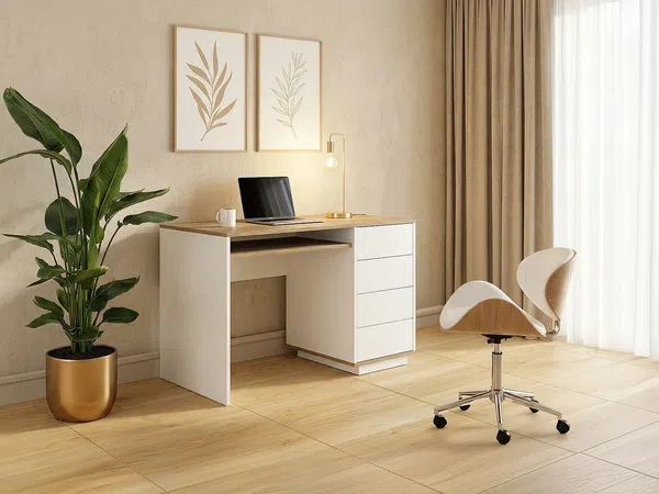 Vente-unique - LOTULA Büromöbel Holz, Platte Weiß - B 55 cm x H 76,8 cm x L 120 cm