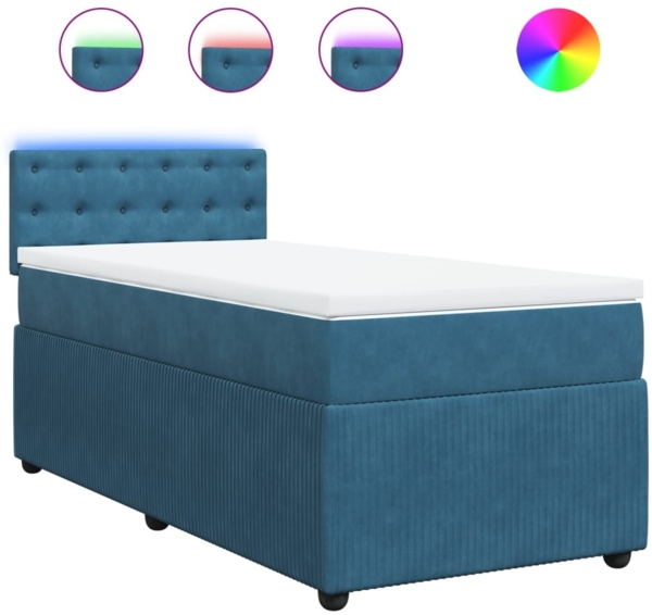vidaXL Boxspringbett mit Matratze Blau 90x190 cm Samt 3289918