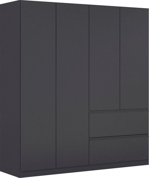 Rauch Möbel Costa, Kleiderschrank für Schlafzimmer, Kinderzimmer, Babyzimmer, Garderobe, Flur, 4-türig, 2 Schubladen, Push-to-Open, mit Zubehör Premium, Farbe Grau metallic, Schwarz, Breite 181 cm