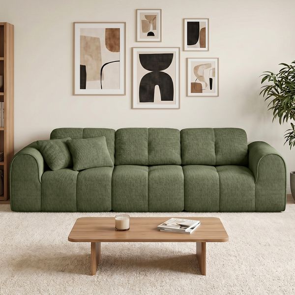 skølm 'Vanaheim' Sofa 3 Sitzer mit 2 Kissen, Cloud Sofa dunkelgrün, Vollschaumcouch mit Federkern und Vakuum-Kompression, kein Aufbau erforderlich