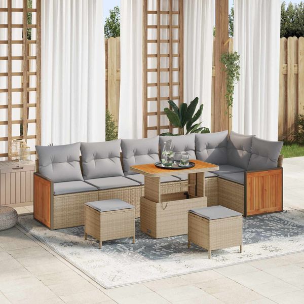 vidaXL Gartensofa-set mit Kissen 9 pcs Beige und Hellgrau 3363197