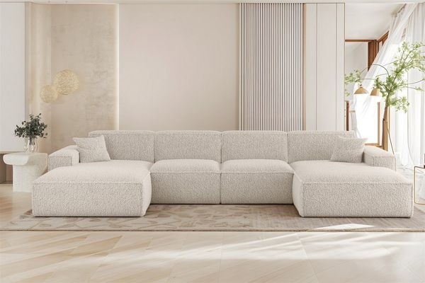 Wohnlandschaft Sofa U-Form CELES PREMIUM in Stoff Sven Altweiß
