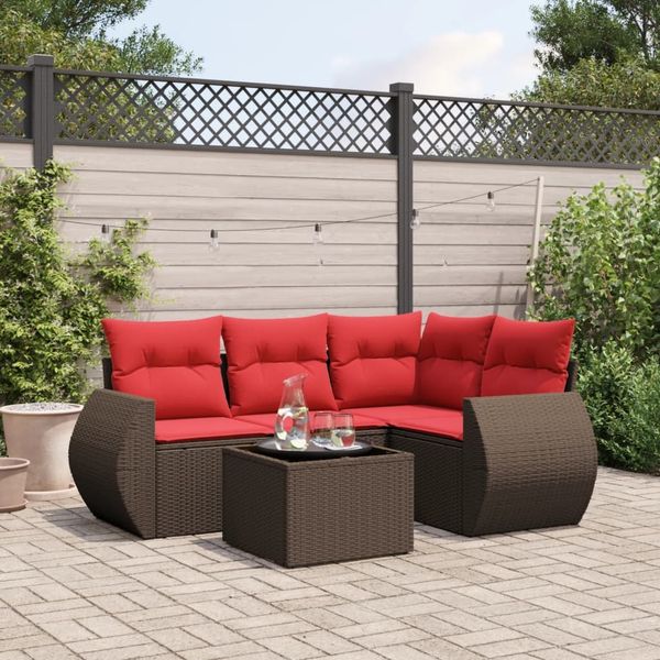 vidaXL 5-teiliges Gartensofa-Set mit Kissen, braun, Polyrattan 3221323