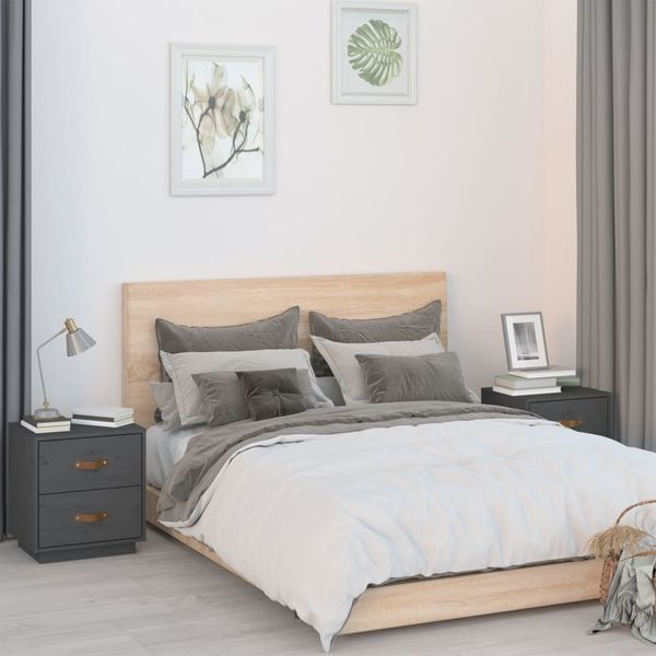 vidaXL Nachttische 2 Stk. Grau 40x34x45 cm Massivholz Kiefer 818330