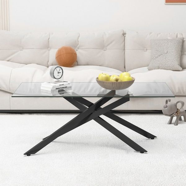 STILVORA Couchtisch aus gehärtetem Glas rechteckiger Sofatisch mit geformte Metallbeine (Kaffetisch aus robustem Sicherheitsglas, hohe Stoßfestigkeit sowie Langlebigkeit), harmonisch in minimalistische oder zeitlose Einrichtungsstile