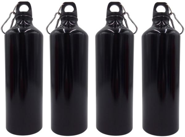 4x Alu Trinkflasche 1Liter schwarz glänzend Karabiner Wasserflasche Sportflasche