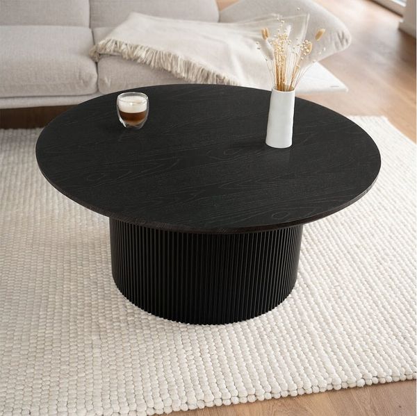 HOME DELUXE Couchtisch Rund ADELINA - 90 x 90 x 40 cm, lamellen, Wohnzimmertisch, Sofatisch, Tisch, Beistelltisch, japandi