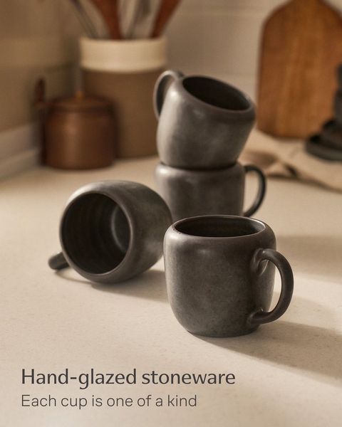 Cosumy Tasse Kaffeetassen Set 350 ml, 4er Set, handglasiert, Steingut, 4-tlg, Steingut, Handglasiert, Spülmaschinenfest & Mikrowellengeeignet, 4er Set