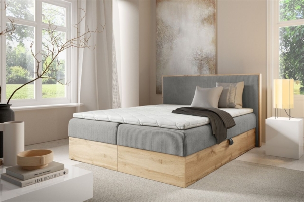 Boxspringbett Schlafzimmerbett ROLAND 120x220cm in Stoff Lincoln Grau