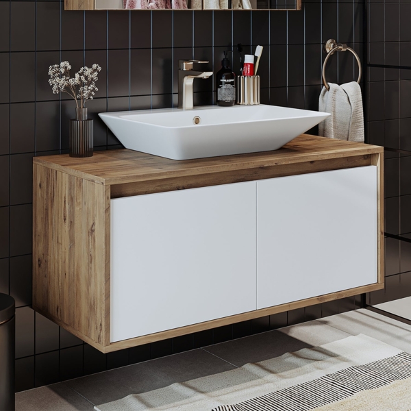 Roomart Waschbecken mit Unterschrank 100 cm • Weiß • Eiche • Weiß-Eiche • Anthrazit Eiche: weiß eiche