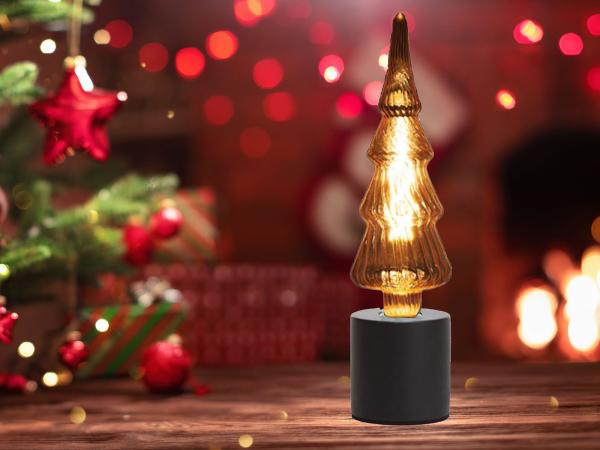 Tischlampe Beton Schwarz Ø 9cm mit Deko LED Tannenbaum