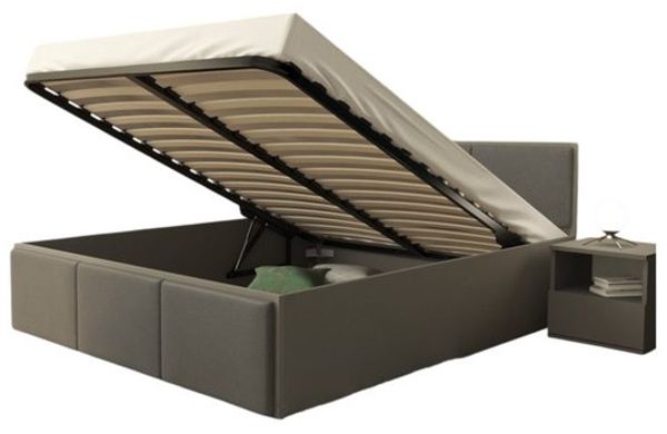 FDM Polsterbett mit Lattenrost Doppelbett 120x200, 140x200, 160x200, 180x200 (MADE IN EU - Bettrahmen mit Bettkasten für viel Stauraum, in Grau,Weiß oder Eiche Braun, ideal für Paare), Metallrahmen mit hydraulischer Klappfunktion Bild 4
