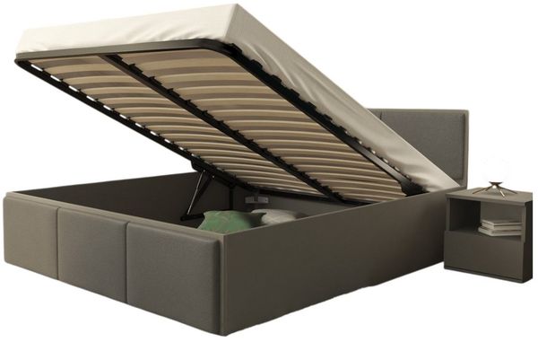 FDM Polsterbett mit Lattenrost Doppelbett 120x200, 140x200, 160x200, 180x200 (MADE IN EU - Bettrahmen mit Bettkasten für viel Stauraum, in Grau,Weiß oder Eiche Braun, ideal für Paare), Metallrahmen mit hydraulischer Klappfunktion Bild 3