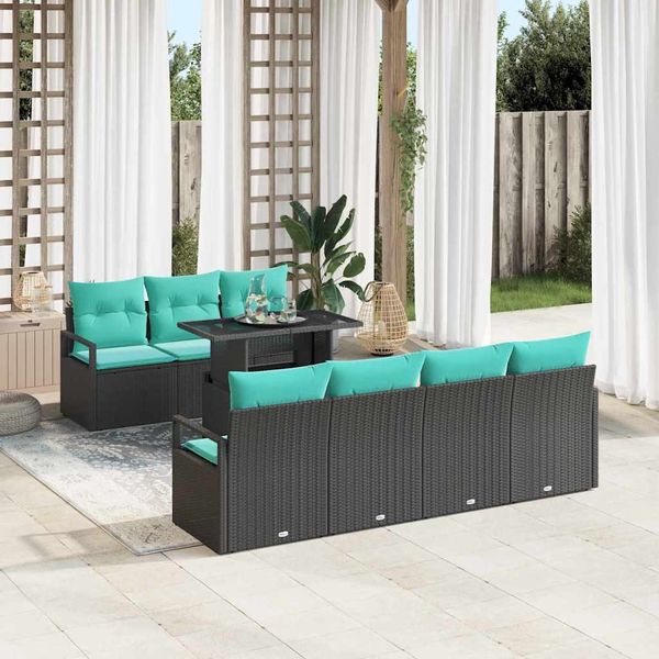 vidaXL Gartensofa-set mit Speicher 8 pcs Schwarz und Blau Poly-Rattan 3348772