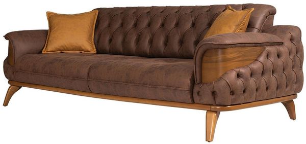 JVmoebel Chesterfield-Sofa Braunes Leder Sofa im Chesterfield-Design mit Zierkissen, Packung 1 Teile, Made in Europa