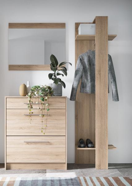 Garderobenset 3-teilig mit Spiegel und Schuhschrank in Eiche, AUSTIN-129
