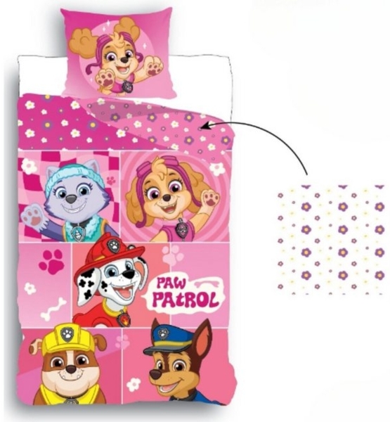 Paw Patrol Bettbezug 135x200 cm & Kopfkissenbezug 80x80 cm – Aus 100% Baumwolle für Kinder Rosa