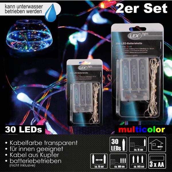 2x 30er LED Lichterkette Batteriekette Party Wasser Beleuchtung Deko Licht bunt