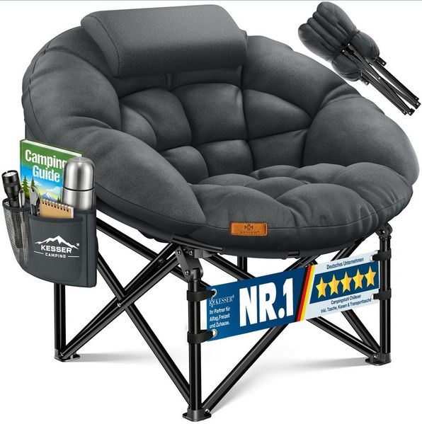 KESSER Campingstuhl Chillexer faltbar 150 kg Klappstuhl mit Kissen, Seitentasche & Cover, Relaxstuhl Outdoor + Indoor für Camping, Angeln, Festival, Strand
