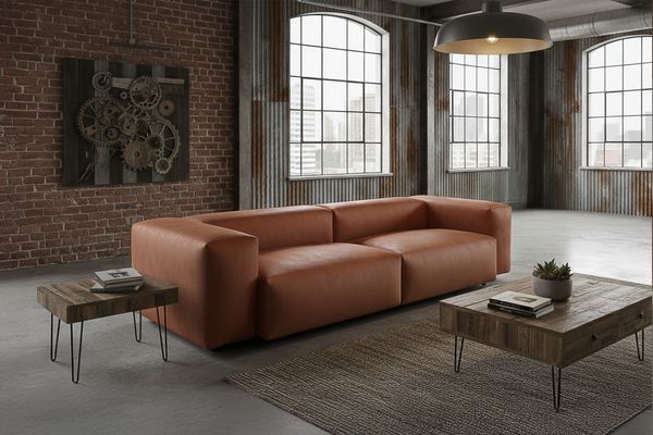 KAWOLA Sofa CELESTE 4-Sitzer Lederfaserstoff cognac 72 x 114 x 302 cm